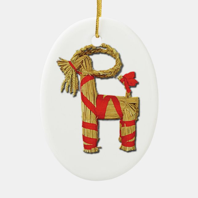 Skandinavische Weihnachtsstroh-Weihnachten-Ziege Keramikornament (Vorne)