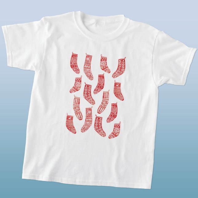skandinavische WeihnachtsStrümpfe T-Shirt (Nordic cosy Christmas stockings and socks red and white festive t-shirt)