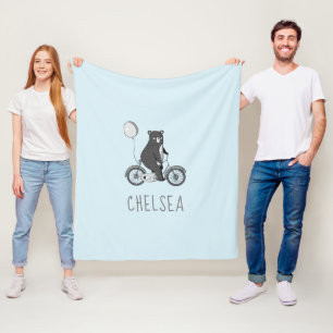 Skandinavischer Bär auf dem Bike Minimalistisch Bl Fleecedecke