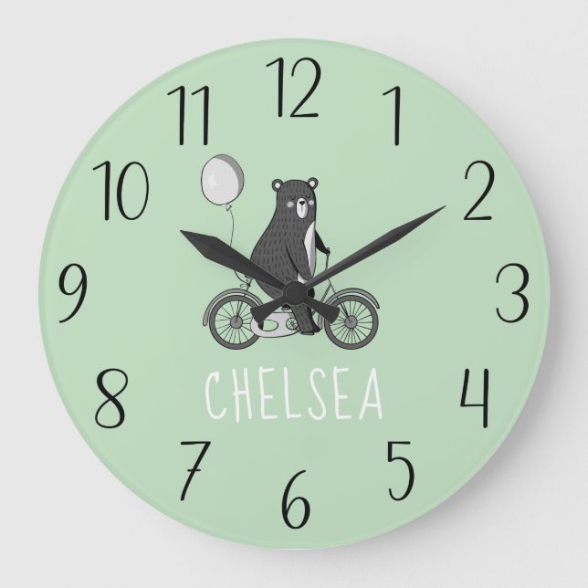 Skandinavischer Bär auf dem Bike Minimalistisch gr Große Wanduhr (Vorderseite)