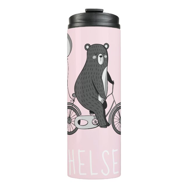 Skandinavischer Bär auf dem Bike Minimalistisch Pi Thermosbecher (Vorderseite)