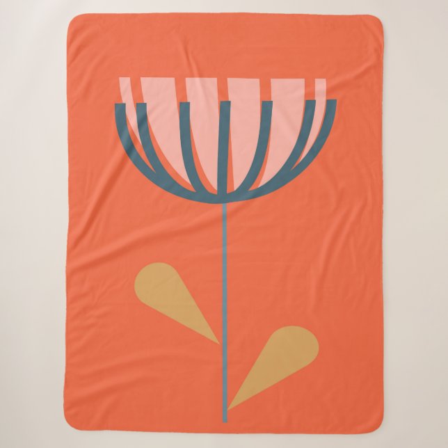 Skandinavischer Folkstil Blumenmuseum Orange Blume Sherpadecke (Vorderseite)