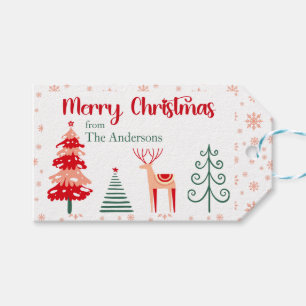Skandinavischer Rentierbaum Frohe Weihnachten Geschenkanhänger