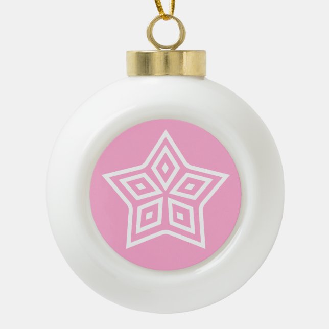 Skandinavischer Stern, weiß pink Keramik Kugel-Ornament (Vorderseite)