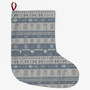 Skandinavischer Strickhaustocking mit Schneeflocke Großer Weihnachtsstrumpf