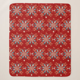 Skandinavischer Volkssnowflake Roter Hintergrund Sherpadecke
