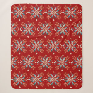 Skandinavischer Volkssnowflake Roter Hintergrund Sherpadecke