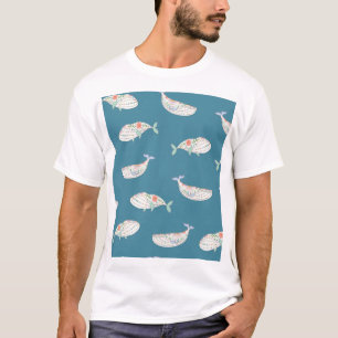 Skandinavischer Wal, Meereslebewesen-Muster T-Shirt