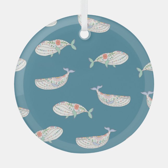 Skandinavischer Wal, Muster von Meerestieren Ornament Aus Glas (Vorderseite)