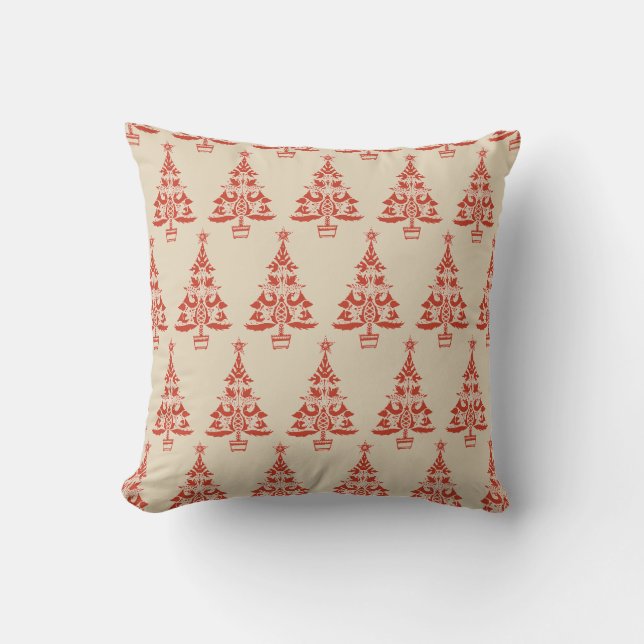 Skandinavischer Weihnachtsbaum Red Beige Pillow Kissen (Vorderseite)
