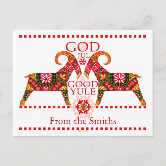 Skandinavischer Weihnachtsgott Jul Gruß Feiertagspostkarte (Vorderseite)