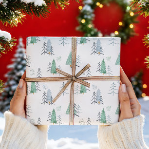 Skandinavisches Aquarell-Weihnachtsbäume-Muster Geschenkpapier