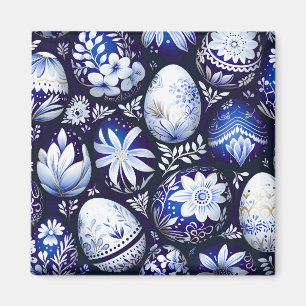 Skandinavisches blaues Osterei-Frühlingsblumenmust Magnet
