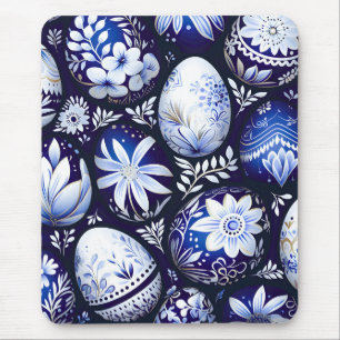 Skandinavisches blaues Osterei-Frühlingsblumenmust Mousepad