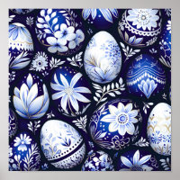 Skandinavisches blaues Osterei-Frühlingsblumenmust