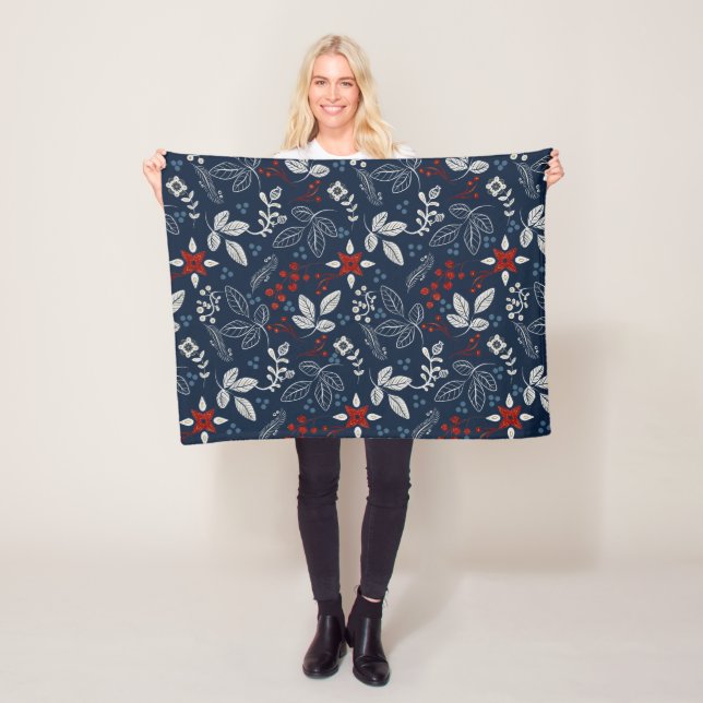 Skandinavisches Blumenvolk Kunst Nahtloses Muster Fleecedecke (Beispiel)