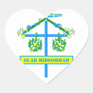 skandinavisches Design, Personalisiert Glad Midsom Herz-Aufkleber
