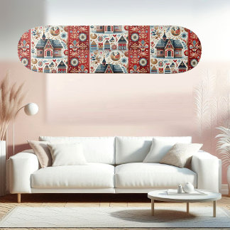 Skandinavisches Dorfheim - Nordische Volkskunst Sk Skateboard