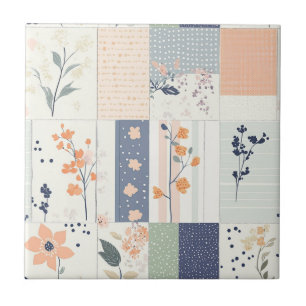 Skandinavisches florales Patchwork in Rosa und Bla Fliese
