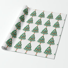 Skandinavisches Folk Art Weihnachtsbaum Wanderpass Geschenkpapier