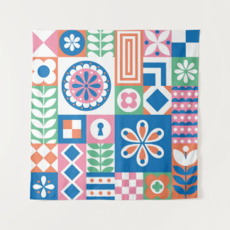 skandinavisches Folklore-Abstraktes Muster Wandteppich