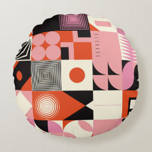 Skandinavisches Geometrisches: Farbige Kunstmuster Rundes Kissen