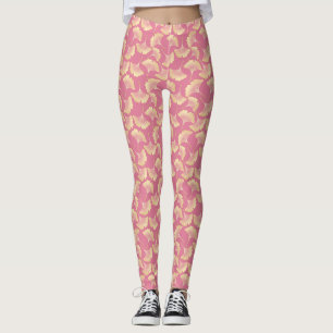 Skandinavisches Gold Ginkgo Botanisches Rosa Muste Leggings