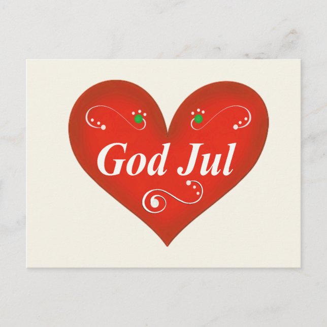 Skandinavisches Gott-Jul-Weihnachtsherz Feiertagspostkarte (Vorderseite)