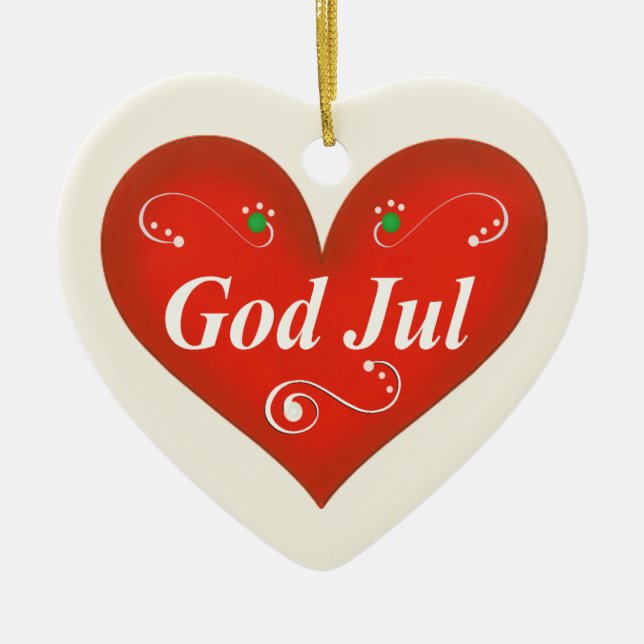Skandinavisches Gott-Jul-Weihnachtsherz Keramikornament (Vorne)