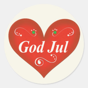 Skandinavisches Gott-Jul-Weihnachtsherz Runder Aufkleber