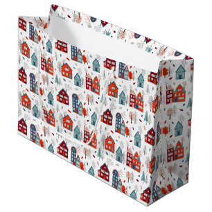 Skandinavisches Haus-Volkskunst-Muster Große Geschenktüte