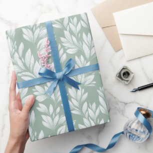 Skandinavisches Hellgrünes Blatt Salbei Blumenmust Geschenkpapier