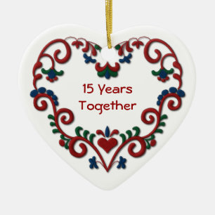 Skandinavisches Herz 15 Jahre zusammen Keramik Ornament
