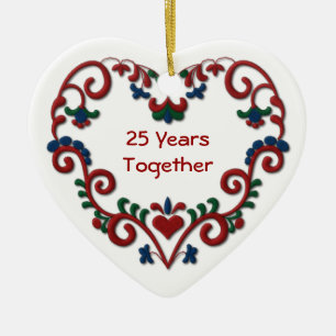 Skandinavisches Herz 25 Jahre zusammen Keramik Ornament