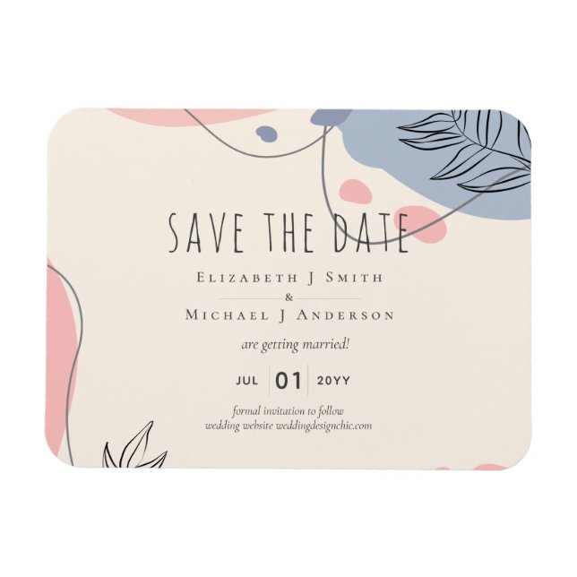 Skandinavisches Japandi Moderne Abstrakte Hochzeit Magnet (Horizontal)