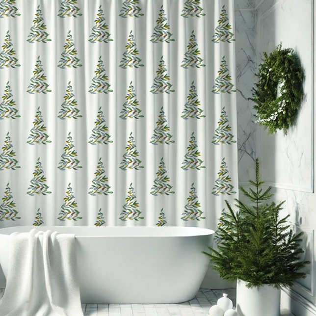 Skandinavisches Muster des Weihnachtsduschvorhangs Duschvorhang (Scandinavian Christmas shower curtain features a Christmas tree pattern art and design by Victoria )