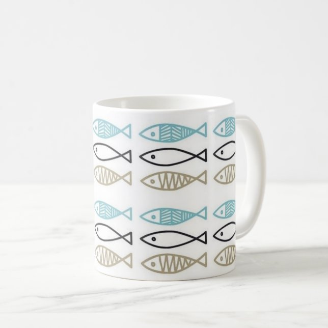 skandinavisches Muster - Fisch Kaffeetasse (VorderseiteRechts)