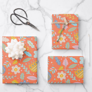 Skandinavisches Muster für Blütenmuster in Orange Geschenkpapier Set