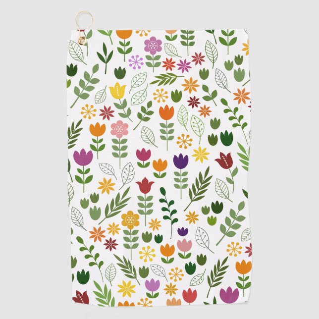 Skandinavisches Muster für Flora und Fauna Golfhandtuch (Vorderseite)
