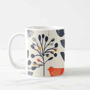 🌿 skandinavisches Naturmotiv mit Vogel🐦 Kaffeetasse