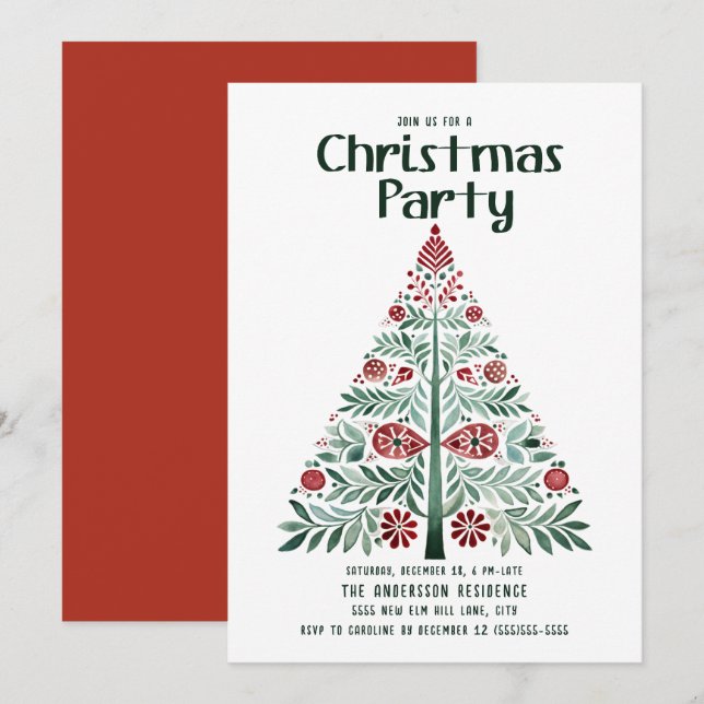 Skandinavisches Nordic Green Red Christmas Tree Pa Einladung (Vorne/Hinten)