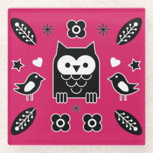 Skandinavisches Owl Folkloregeschenk Glasuntersetzer
