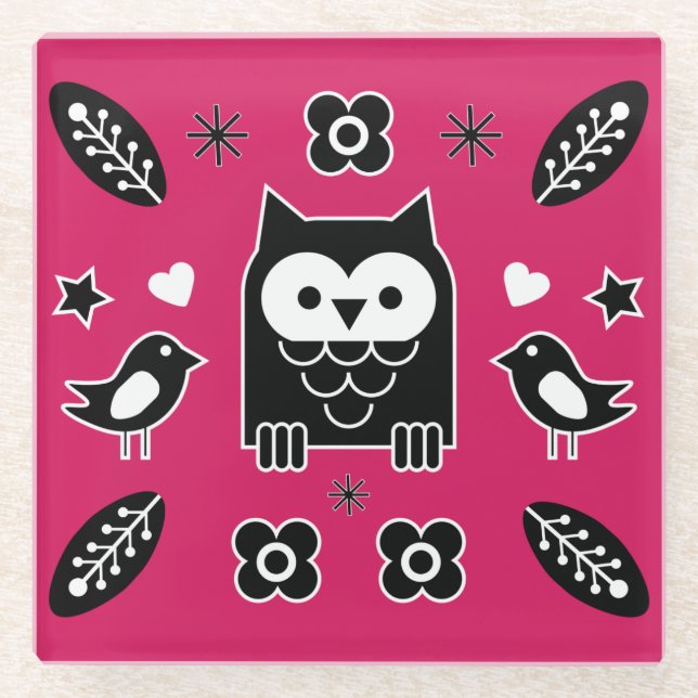 Skandinavisches Owl Folkloregeschenk Glasuntersetzer (Vorderseite)