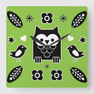 Skandinavisches Owl Folkloregeschenk Quadratische Wanduhr