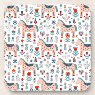 Skandinavisches PferdeVolkskunst-Muster Getränkeuntersetzer