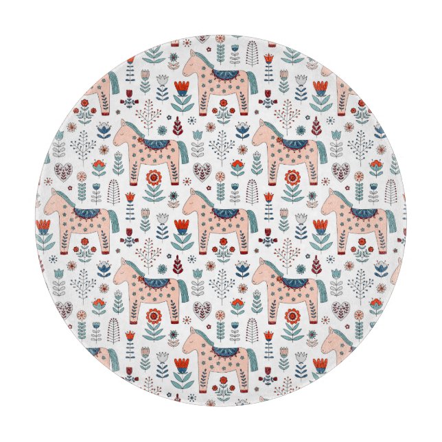 Skandinavisches PferdeVolkskunst-Muster Schneidebrett (Vorderseite)