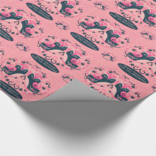 Skandinavisches PINK Blaue Folk Art Vögel genannt Geschenkpapier
