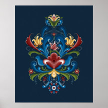 Skandinavisches Rosemaling Folk Blue Red