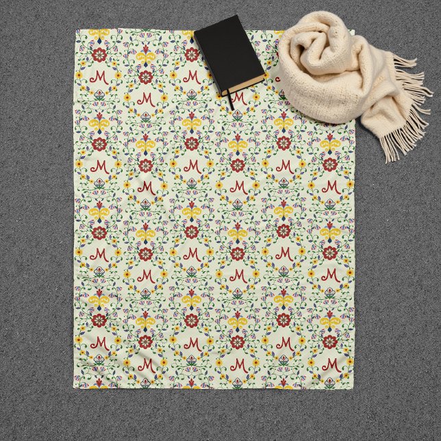 Skandinavisches Rosemaling Monogram Muster Nordic Fleecedecke (Von Creator hochgeladen)