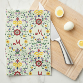 Skandinavisches Rosemaling Monogram Muster Nordic Geschirrtuch